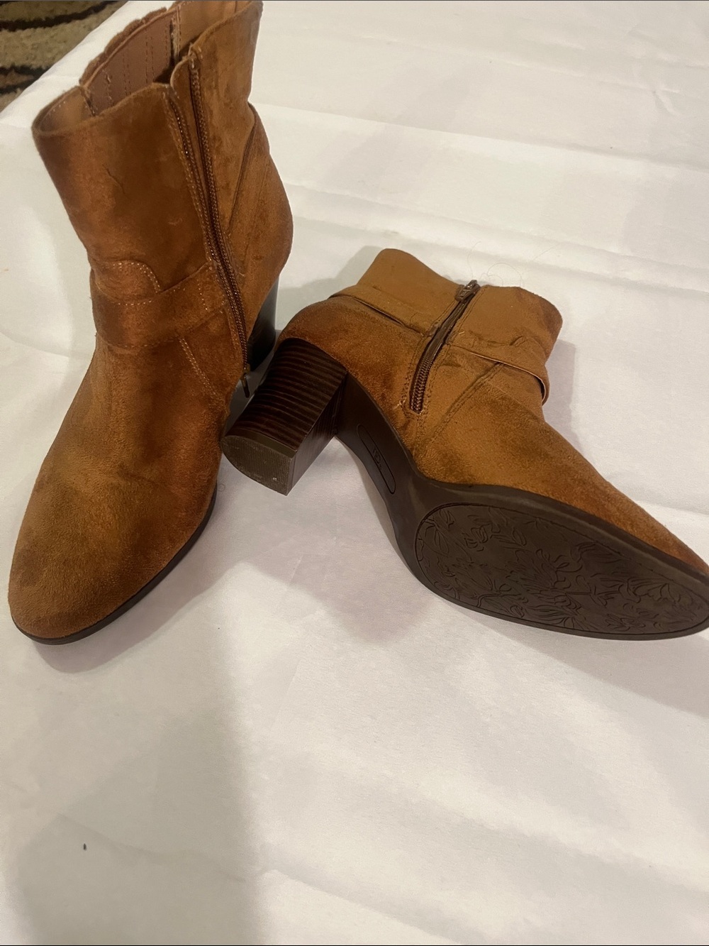 new directions Tan Suede Ankle Booties with wBuckle size 9.5
